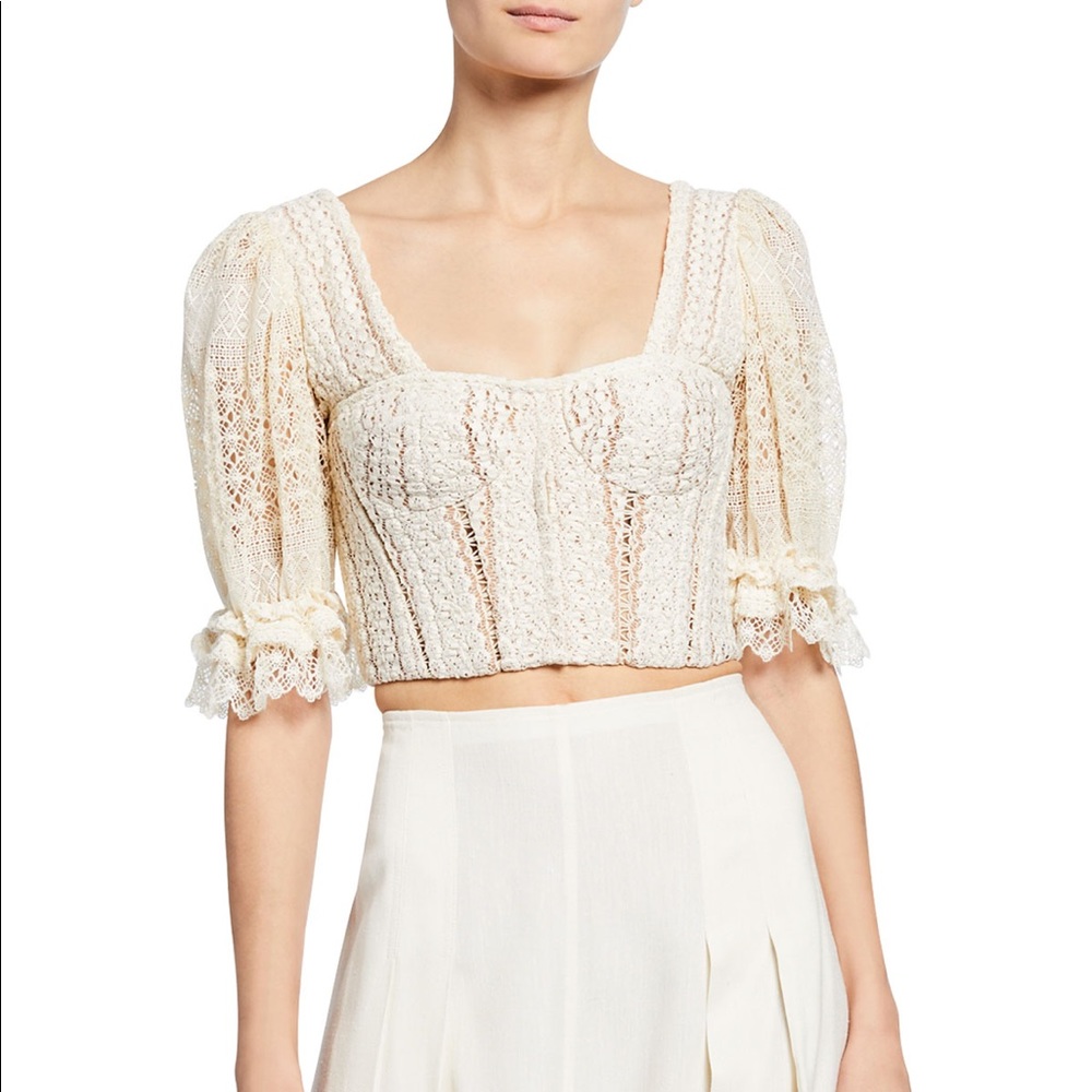 Jonathan Simkhai Mixed Knit Lace Bustier Crop Top